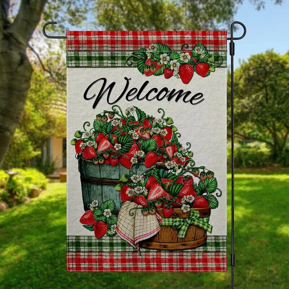 Bright Red Strawberries Welcome Burlap Garden Flag Double-Sided 12" x 18" NEW! Home & Garden:Yard, Garden & Outdoor Living:Décor:Flags Style Your Walls